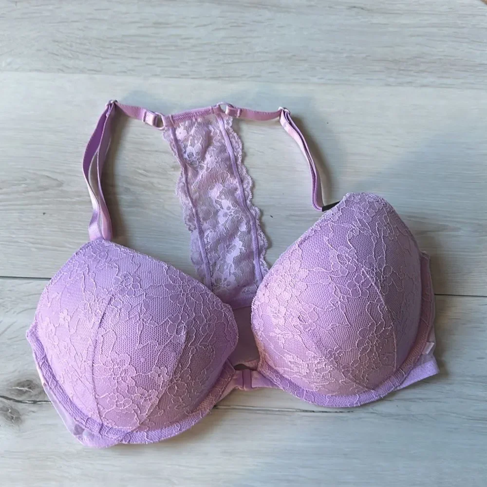 Victoria Secret Sexy Tee Lace Push-Up Front-Close Bra padded Lace Purple 34D NWT